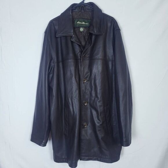 Eddie Bauer Other - VTG Eddie Bauer Mens Leather Coat Jacket Brown Sz XLT Quilted Long Button Front